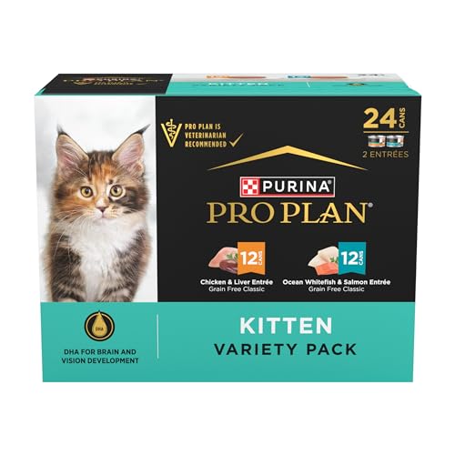 Purina Pro Plan Development Chicken Liver Salmon Tuna Oceanfish and Whitefish Entrée Kitten Canned Cat Food - Variety Pack - 3 Oz - 24 Count  