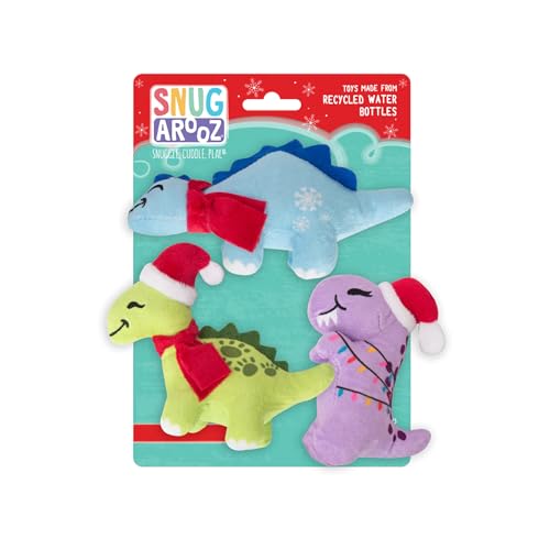 Snugarooz Holiday Christmas Dinos Squeak and Crinkle Plush Dog Toys - 3 Pack
