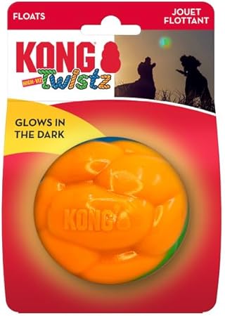 Kong Twists Ball High-Visibility Glow-In-The-Dark Chew and Fetch Floating Dog Toy - Large