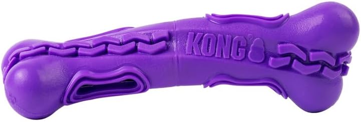 Kong Squeez Flex Bone Bully Stick and Treat-Holding Chew and Fetch Rubber Dog Toy - Medium