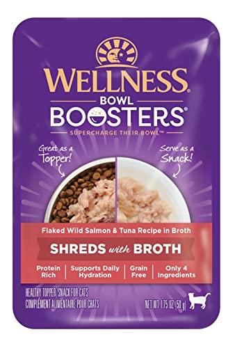 Wellness Core Bowl Boosters Grain-Free Flaked Salmon and Tuna Wet Cat Food Topper Pouch...