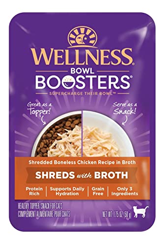Wellness Core Bowl Boosters Grain-Free Shredded Chicken in Broth Wet Cat Food Topper Po...