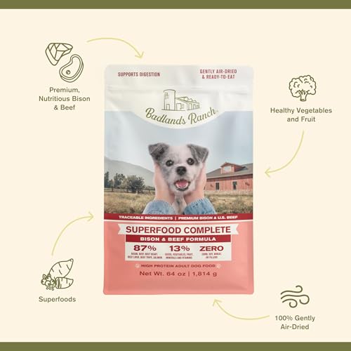Badlands Ranch Superfood Complete High-Protein Bison and Beef Air-Dried Dog Food - 64 Oz - 4 Pack