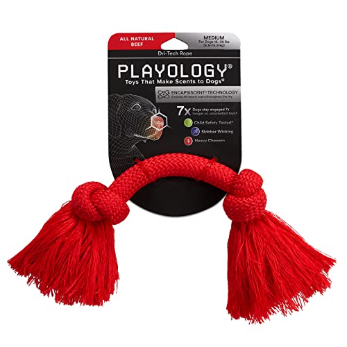 Playology Beef Scented Dri-Tech Rope Dog Toy with Encapsiscent Technology - Red - Medium  