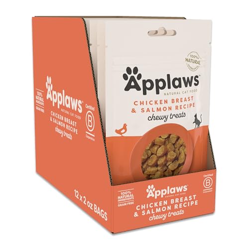 Applaws Natural Grain-Free High-Protein Limited Ingredient Diet Chicken and Salmon Soft and Chewy Cat Treats Pouch - 2 Oz - 12 Pack