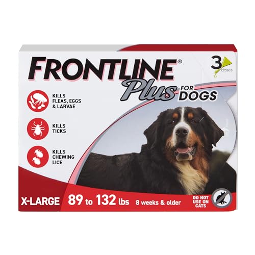 Frontline Plus Flea and Tick Treatment for Dogs 89-132 Lbs - Red - 3 Pack  