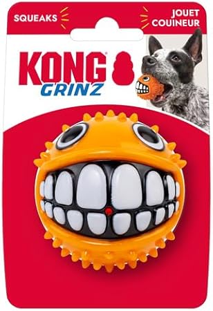 Kong Grinz Puffer Fish Bouncy Ball Squeak and Fetch Rubber Dog Toy - Medium