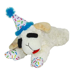 Multipet Lamb Chop Birthday Hat Plush Dog Toy - Blue - Medium