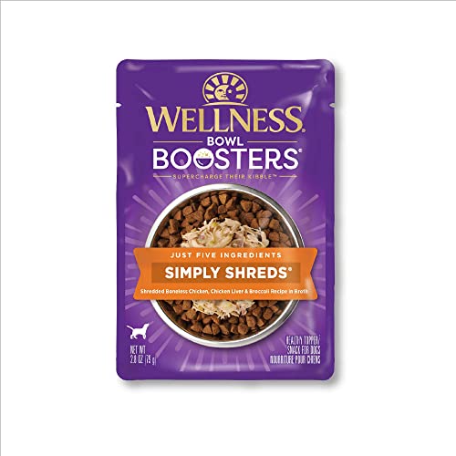Wellness Core Bowl Boosters Simply Shreds Grain-Free Boneless Chicken Liver and Broccoli Wet Dog Food Topper Pouch - 2.8 Oz - Case of 12  