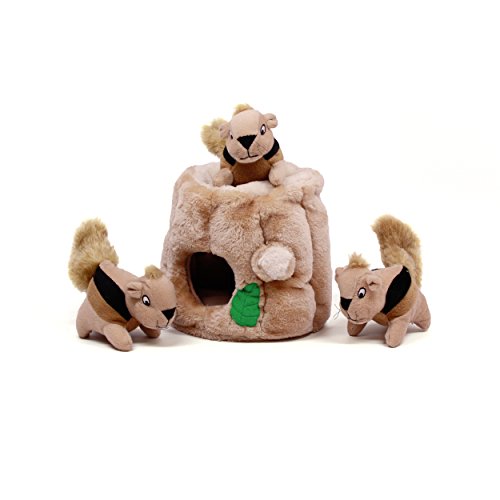 Outward Hound Hide-a-Squirrel Interactive Squeak and Plush Dog Toy - Brown - Large  