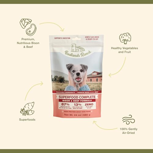 Badlands Ranch Superfood Complete High-Protein Bison and Beef Air-Dried Dog Food - 24 Oz - 6 Pack