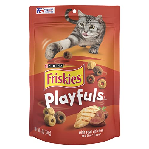 Purina Friskies Playfuls Chicken and Liver Crunchy Cat Treats - 2.1 Oz - Case of 10  