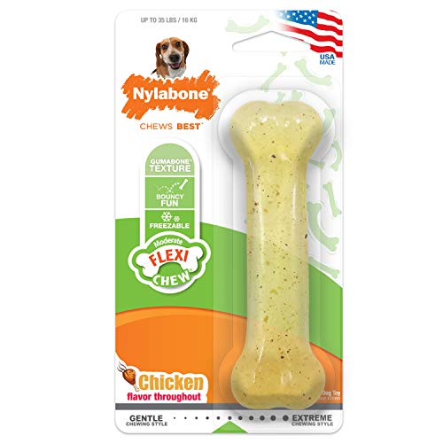 Nylabone Original Bone Flexi-Chew Moderate-Chew Chicken Flavored Chew Dog Toy - Medium/Wolf