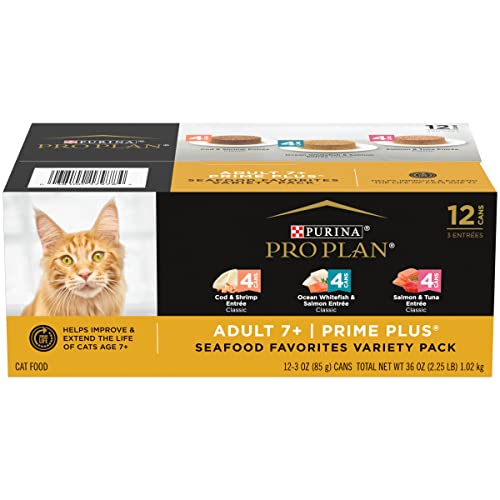 Purina Pro Plan Prime Plus Grain-Free Seafood Favorites 7+ Senior Adult Canned Cat Food - Variety Pack - 3 Oz - Case of 12 - 2 Pack  