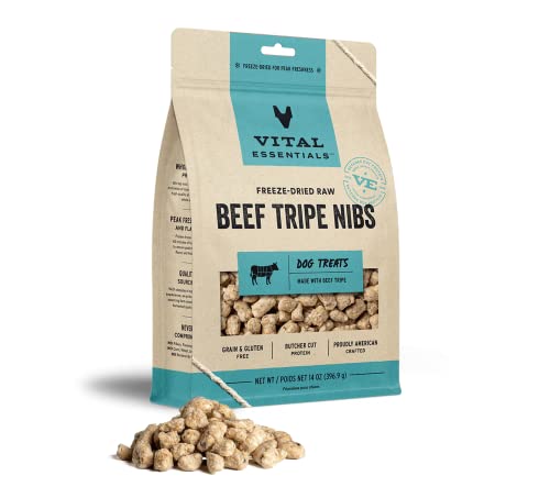 Vital Essential's Grain-Free Beef Tripe Nibs Freeze-Dried Dog Treats or Food - 14 Oz  
