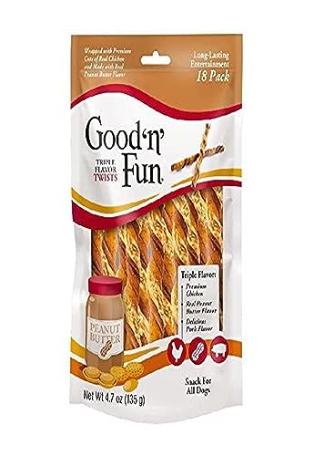 Healthy Hide Salix Good N' Fun Triple Flavor Twists Beef Chicken and Pork Natural Dog Chews - 22 Pack  