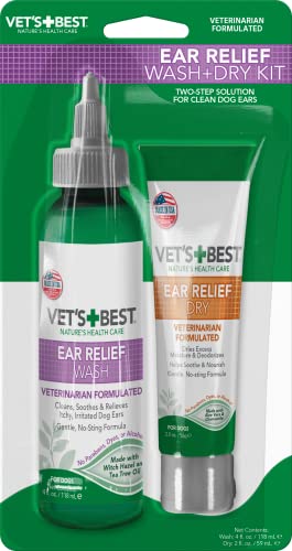 Vet's Best Ear Relief Natural Ingredient Wash and Dry Kit for Dogs and Cats - 2 Pack