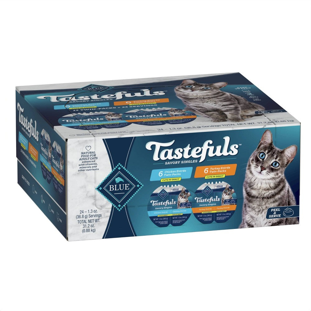 Blue Buffalo Tastefuls Savory Chicken and Turkey in Gravy Wet Cat Food Trays - Variety Pack - 2.6 Oz - 12 Pack Default Title