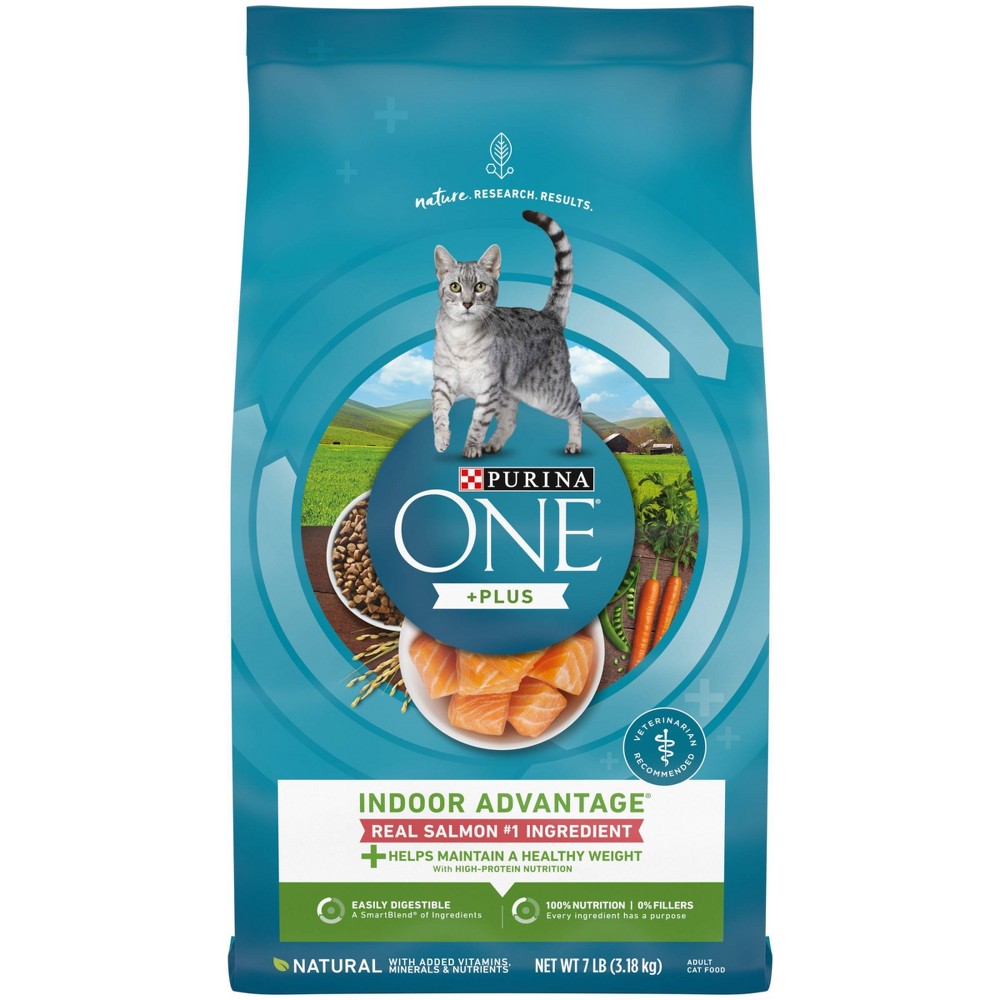 Purina One + Plus Indoor Advantage Healthy Weight and Immune Support Salmon Dry Cat Food - 7 Lbs - Case of 4  