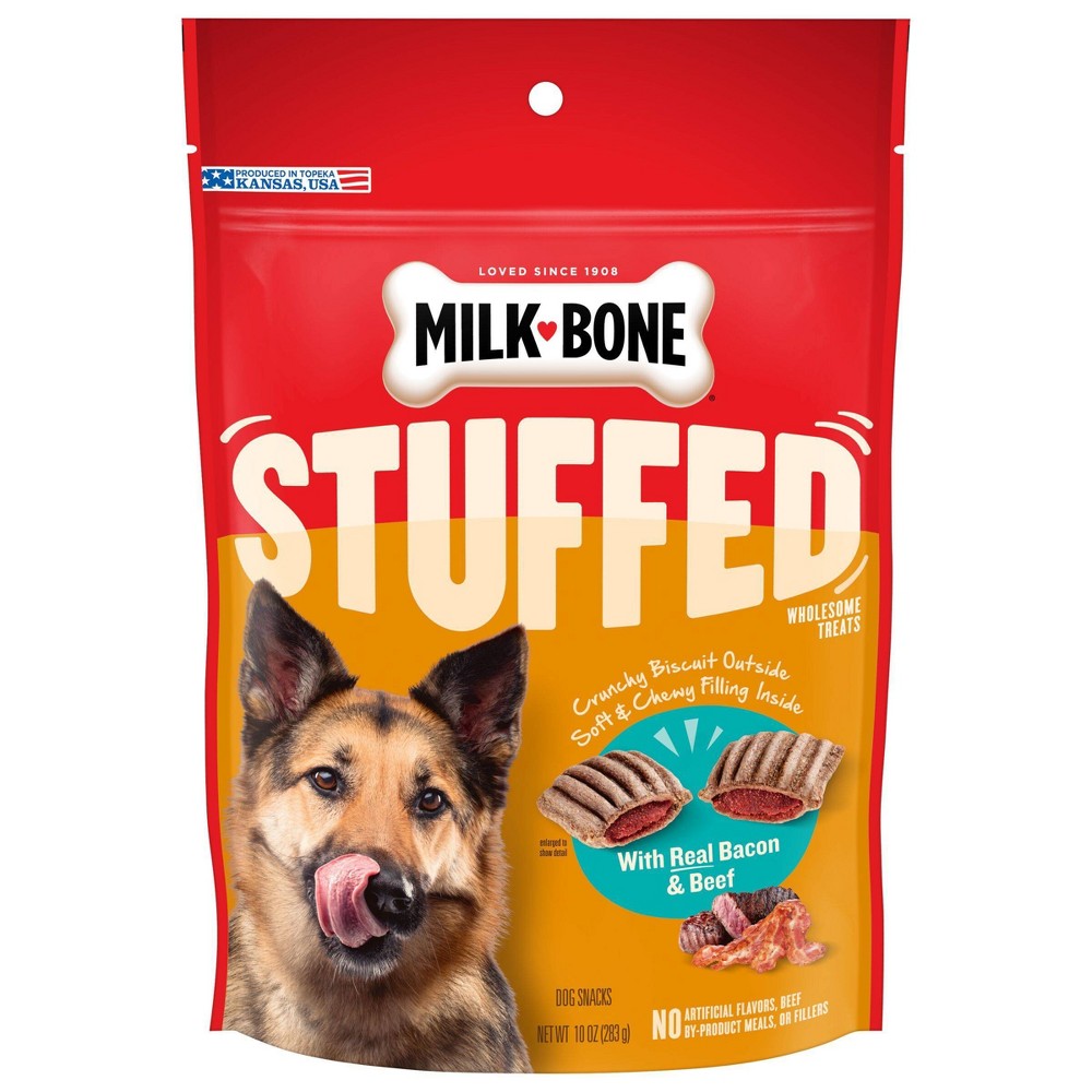 Milk-Bone Stuffed Dog Biscuits with Bacon and Beef Filling Soft and Crunchy Dog Treats - 10 Oz - Case of 5