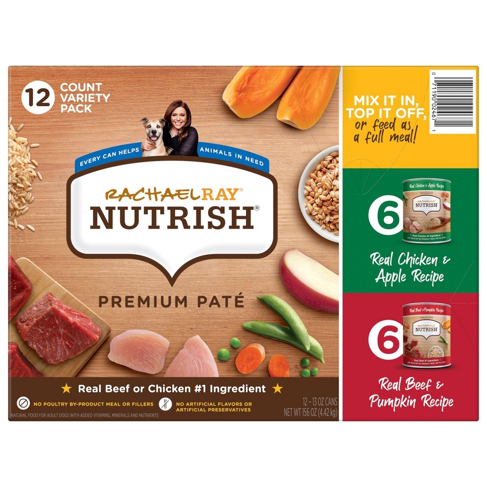 Rachael Ray Nutrish Premium Chicken Apple and Beef Pumpkin Pate Canned Dog Food - Variety Pack - 13 Oz - Case of 12 Default Title