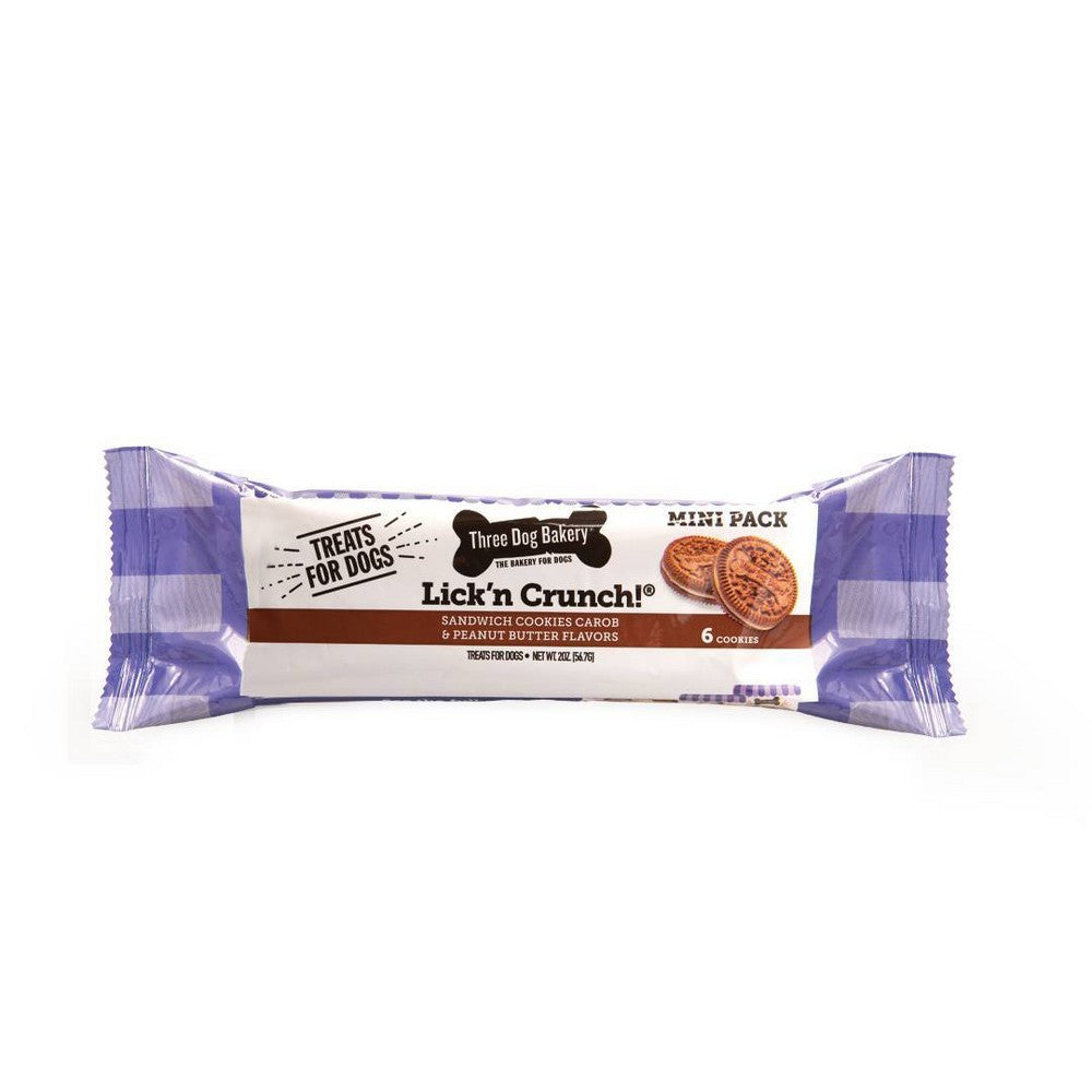 Three Dog Bakery Lik'n Crunch Carob and Peanut Butter Cookies Crunchy Dog Treats - Mini Pack - 2 Oz - Case of 12 - 2 Pack