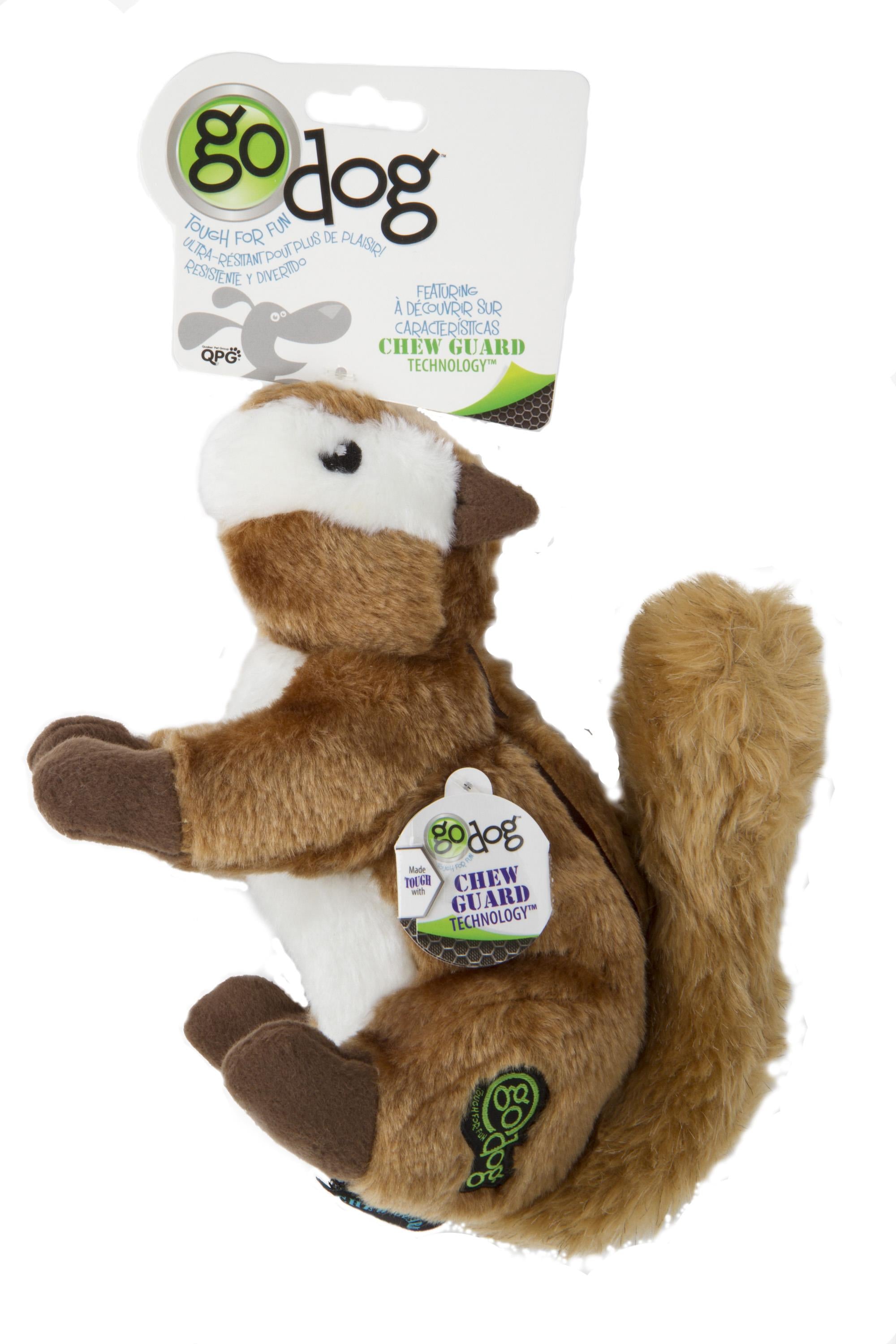 GoDog Wildlife Chipmunk Squeak and Plush Dog Toy with Chew-Guard Tech - Large  