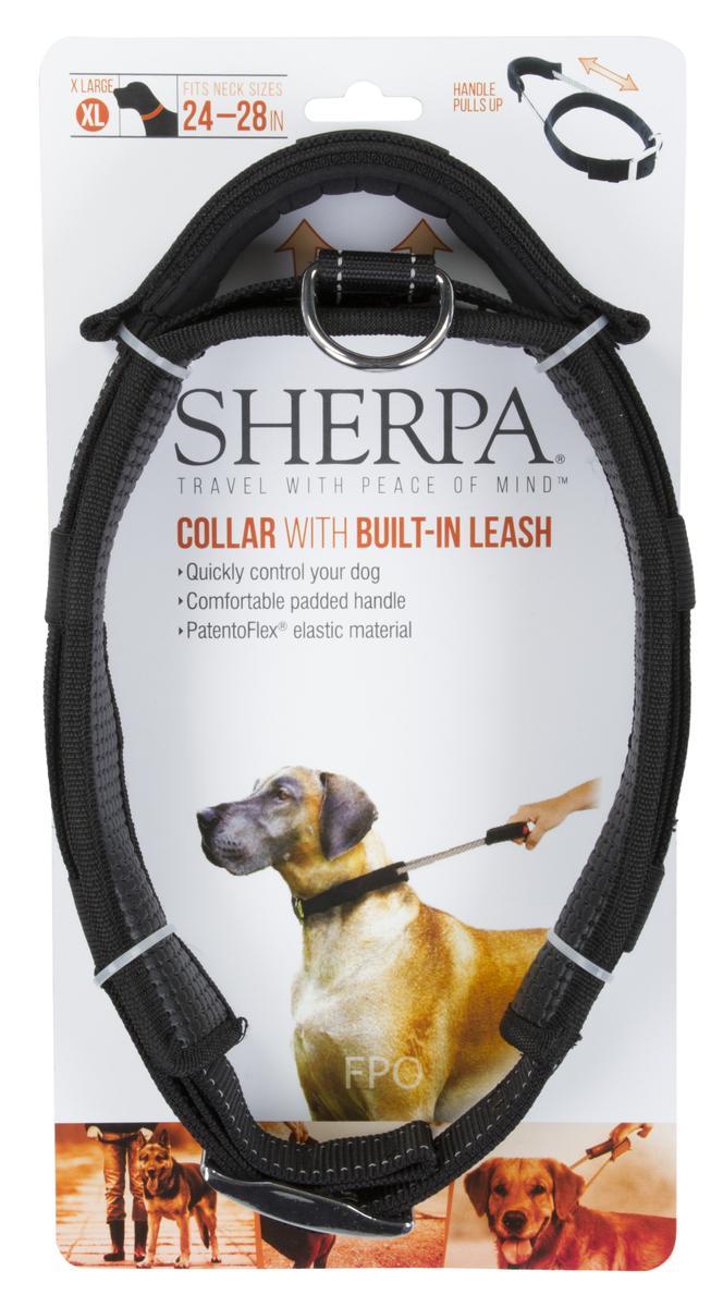 Sherpa Dog Collar with Built-in Leash - Black - X-Large  