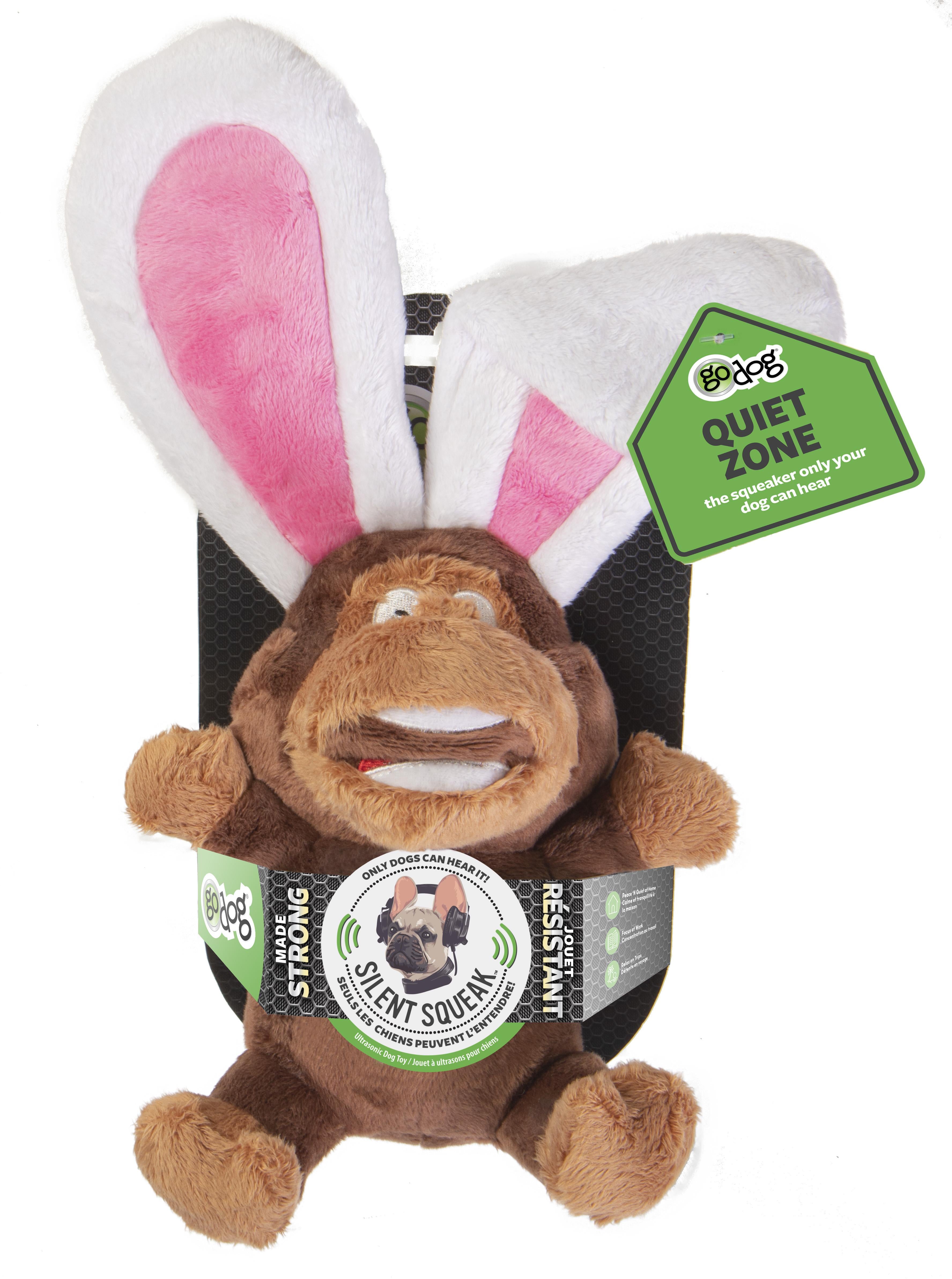 GoDog Silent Squeak Flips Monkey Rabbit Chew Dog Toy with Chew-Guard Tech - Small  