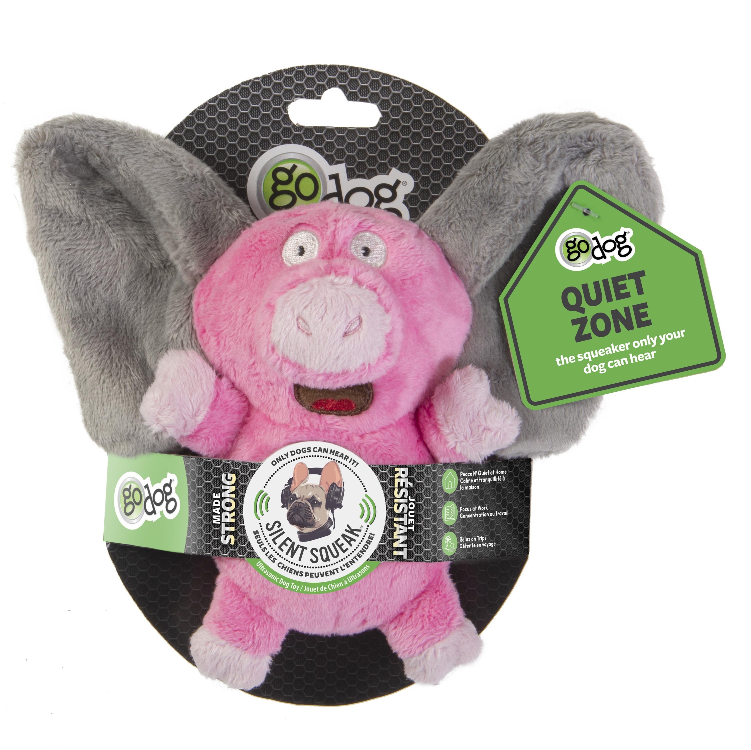 GoDog Silent Squeak Flips Pig Elephant Chew Dog Toy with Chew-Guard Tech - Small  