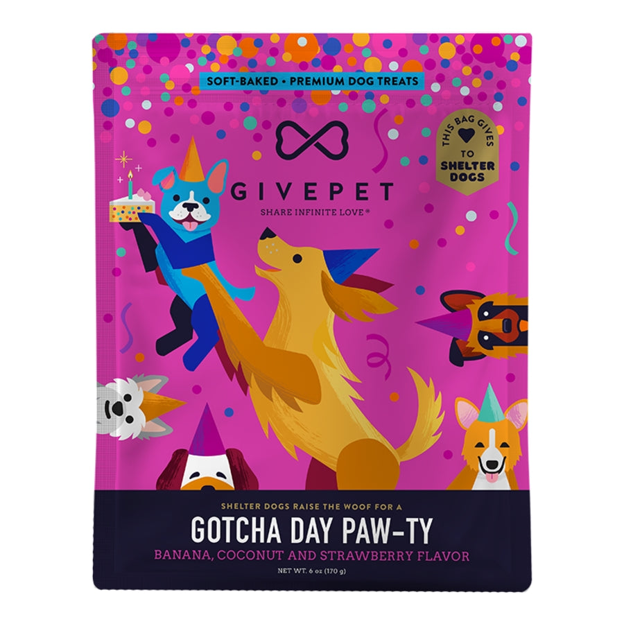 GivePet Grain-Free Gotcha Day Paw-ty Banana Coconut and Strawberry Soft Baked Training Crunchy Dog Treats - 6 Oz