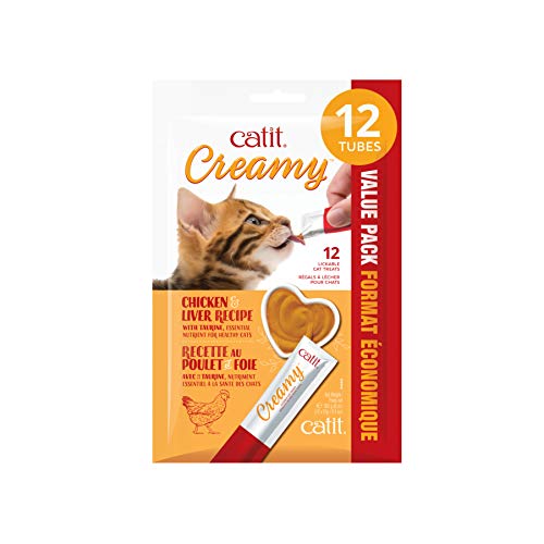 Catit Creamy Grain-Free Chicken and Liver Lickable Cat Treats - Value 12 Pack - Case of 8