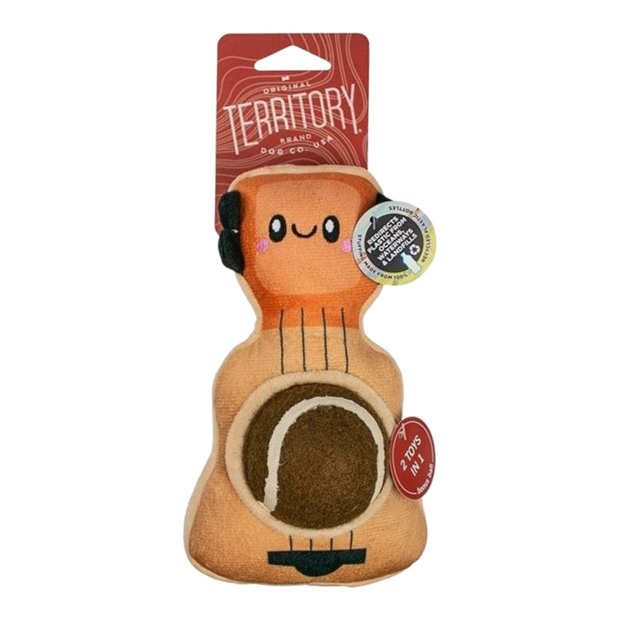 Territory 2-in-1 Guitar Squeak and Plush Dog Toy with Removable Tennis Ball - 7.5 Inches