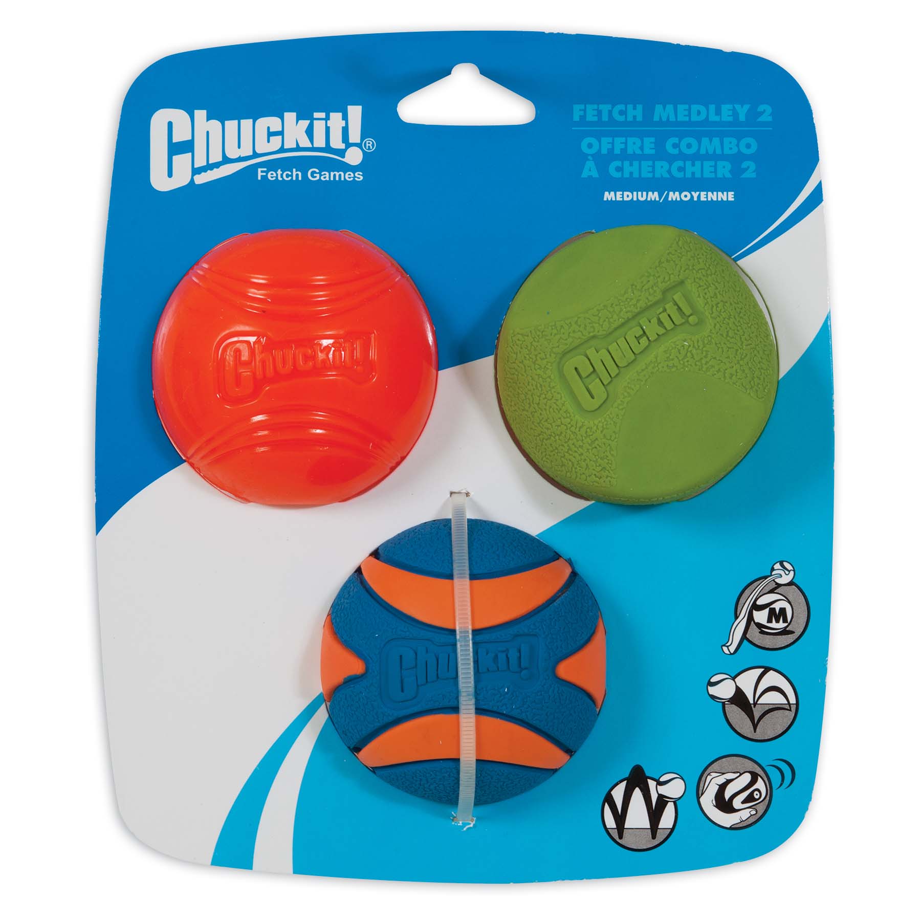 Chuckit! Petmate Fetch Medley Gen-2 Erratic Strato and Squeaker Balls Dog Toys - Medium - 2.5 Inch - 3 Pack