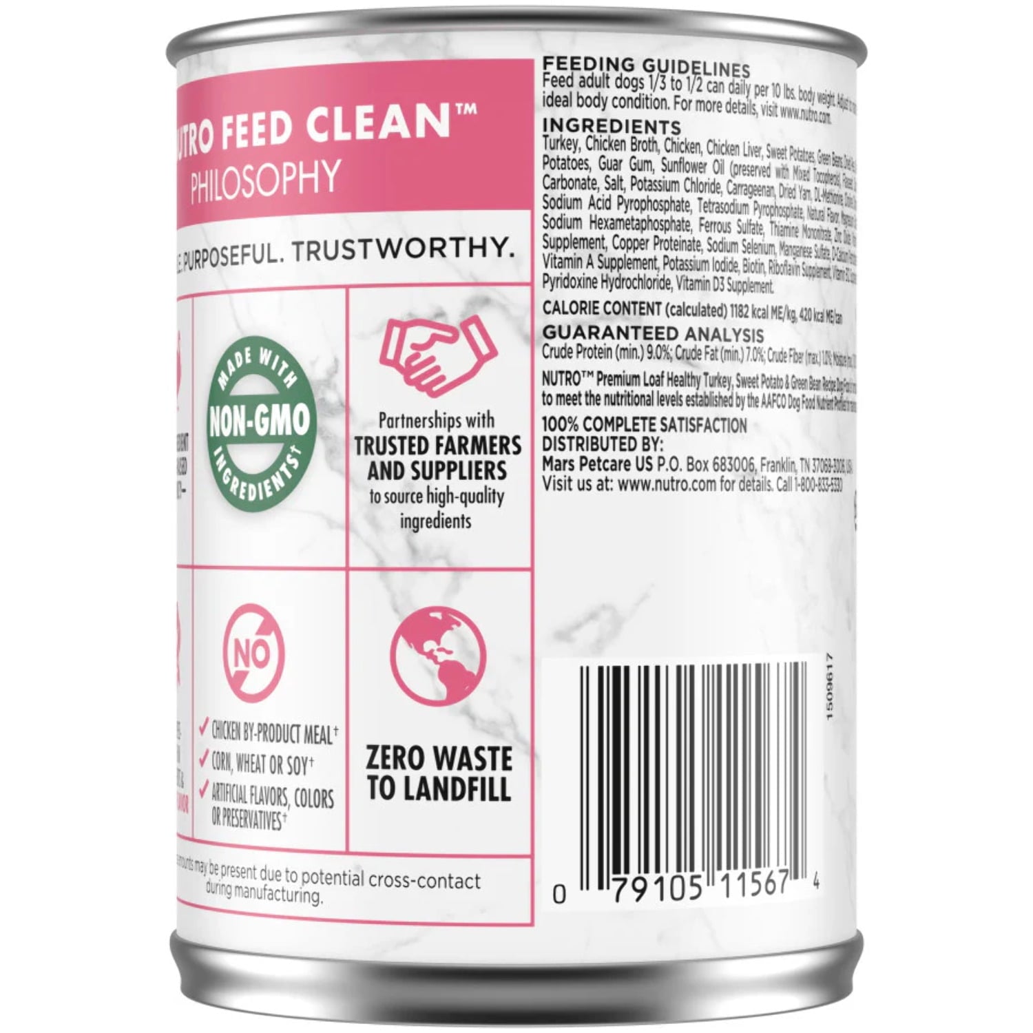 Nutro Grain-Free Premium Loaf Turkey Sweet Potato and Green Beans Canned Dog Food - 12.5 Oz - Case of 12