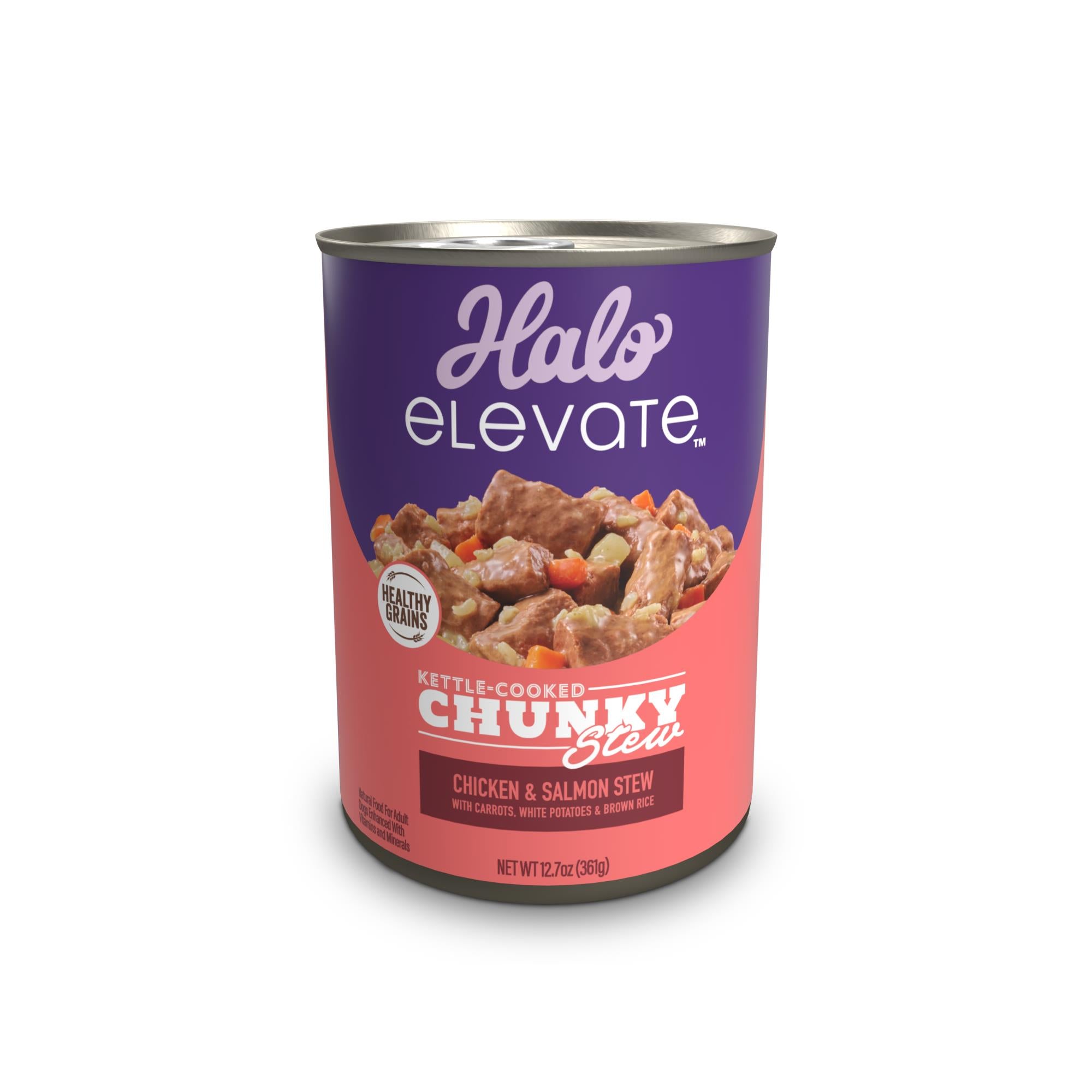 Halo Pets Elevate Healthy Grains Chicken and Salmon Stew Canned Dog Food - 12.7 Oz - Case of 6  