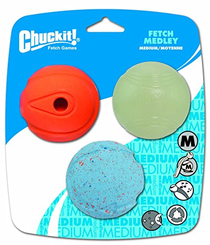 Chuckit! Petmate Fetch Medley Whistler Glow and Re-bounce Balls Dog Toys - Medium - 2.5 Inch - 3 Pack