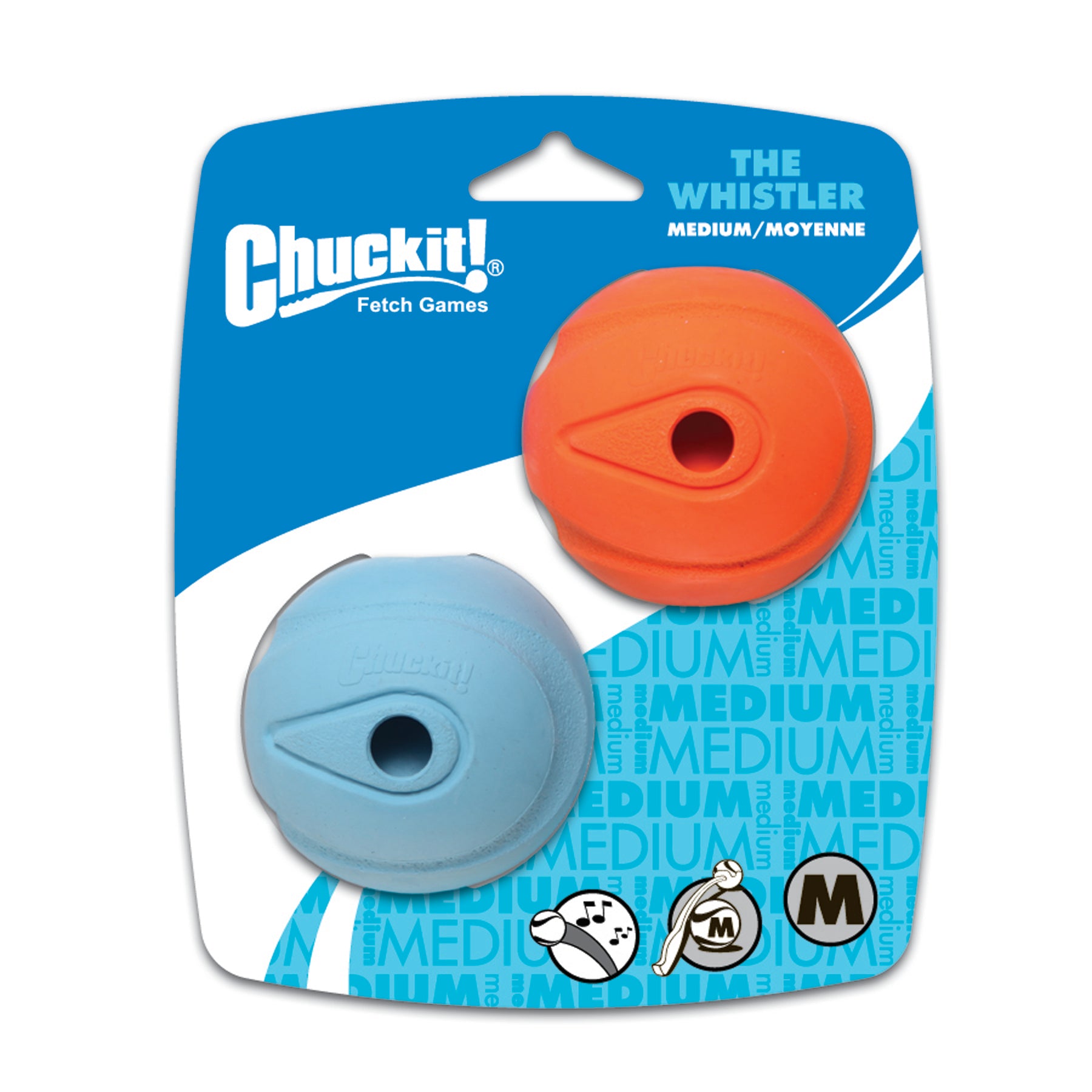 Chuckit! Petmate The Whistler Ball Fetch Dog Toy - Medium - 2.5 Inch - 2 Pack