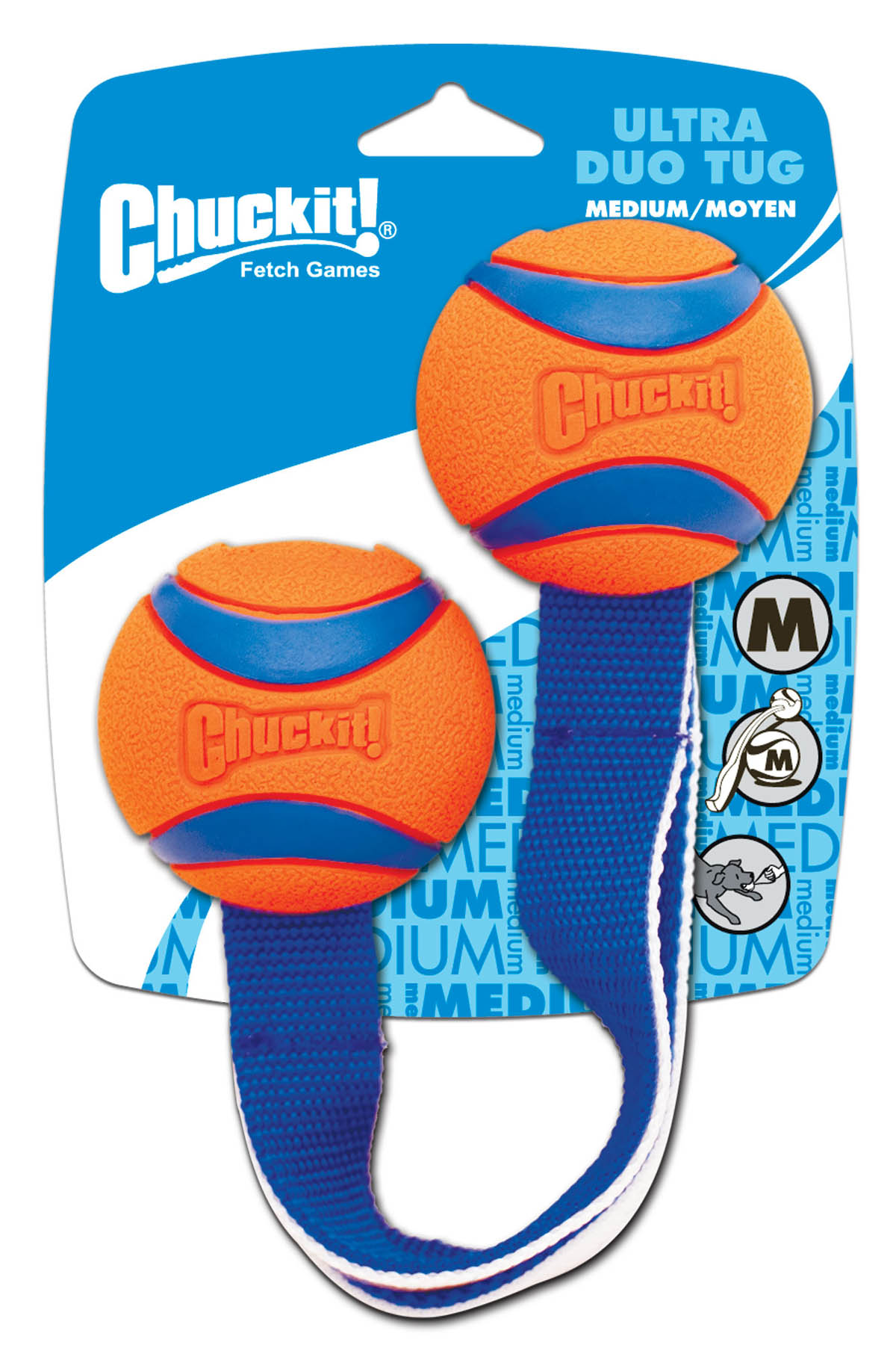 Chuckit! Ultra-Duo Dual-Ball Tug and Fetch Rubber and Nylon Dog Toy - Medium