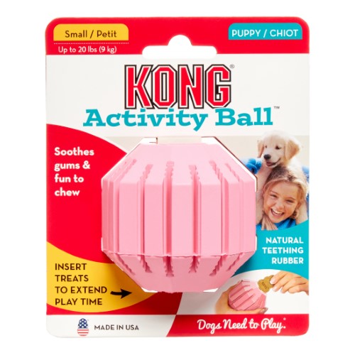 Kong Activity Ball Ribbed Treat-Inserting Chew and Fetch Puppy Rubber Dog Toy - Small