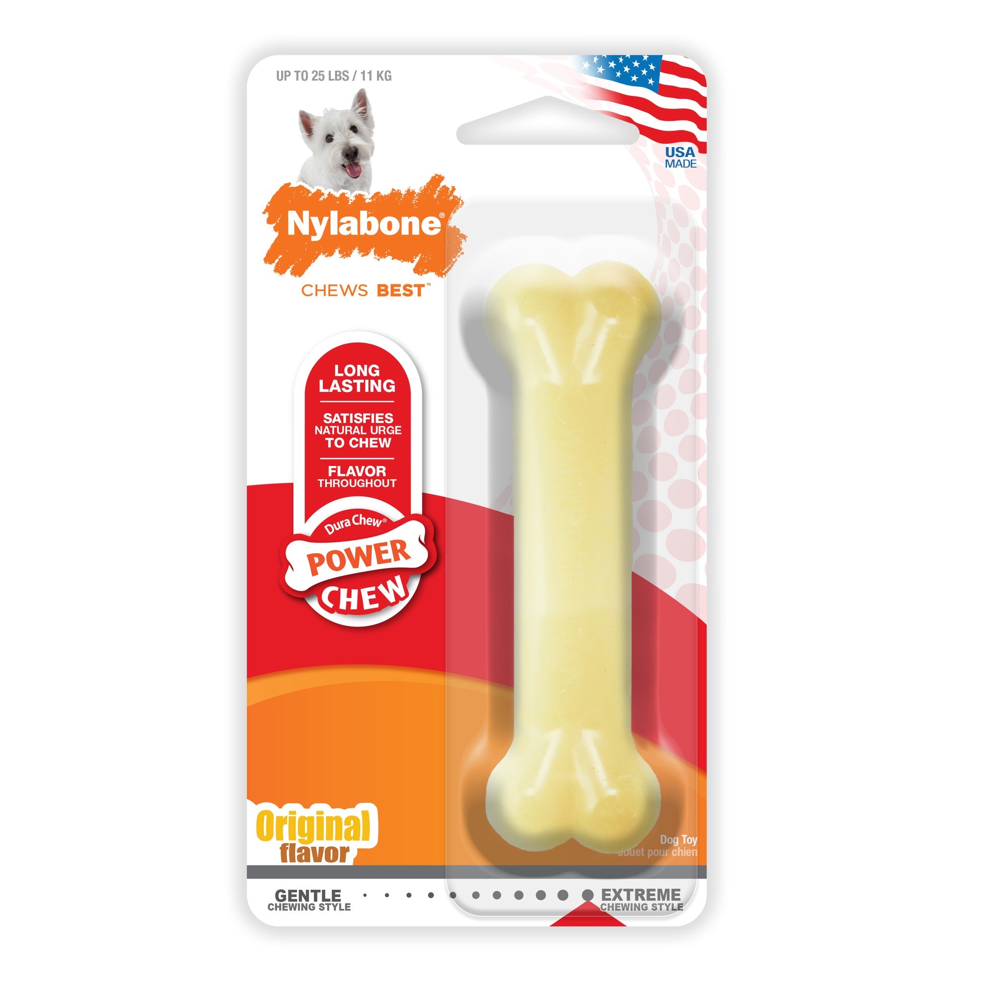 Nylabone Bone Shaped Durable Power-Chew Original Flavor Nylon Chew Dog Toy - Small/Regular