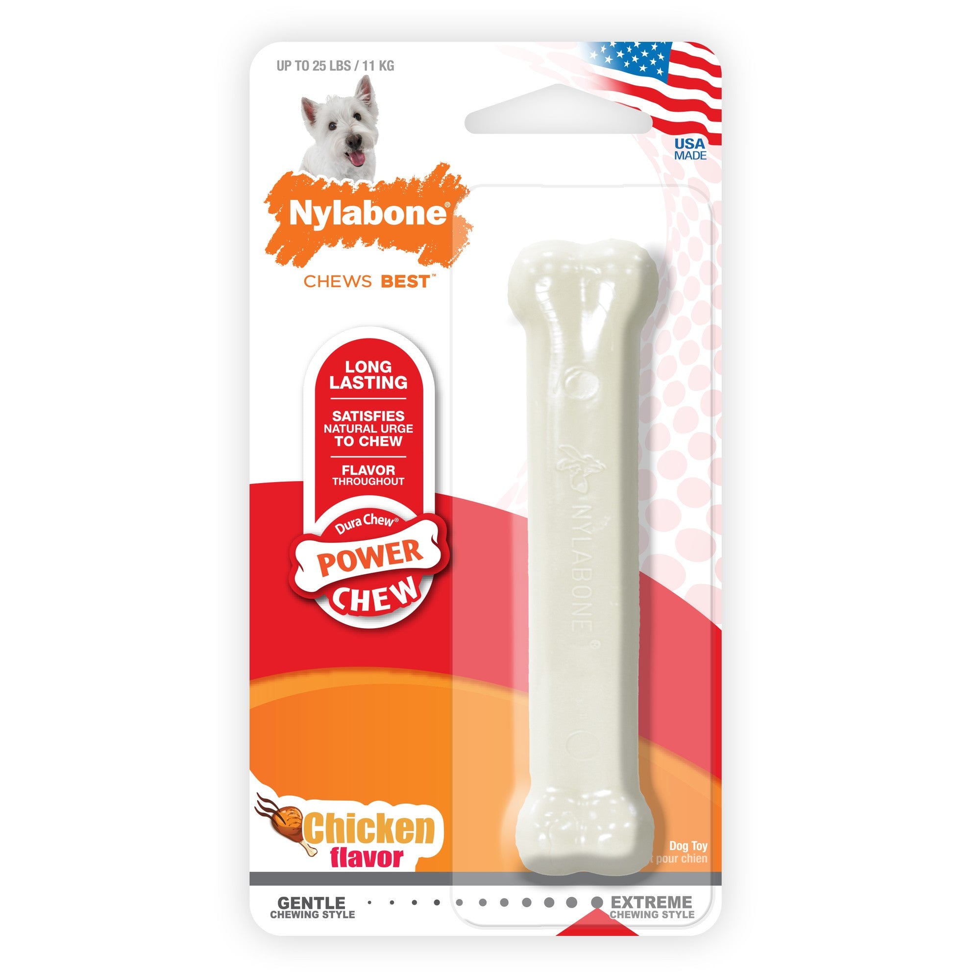 Nylabone Classic Bone Durable Power-Chew Chicken Flavored Nylon Chew Dog Toy - Small/Regular
