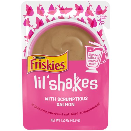 Purina Friskies Lil' Shakes Salmon Puree with Coconut Milk Wet Cat Food or Topper Pouch- 1.55 Oz - Case of 16