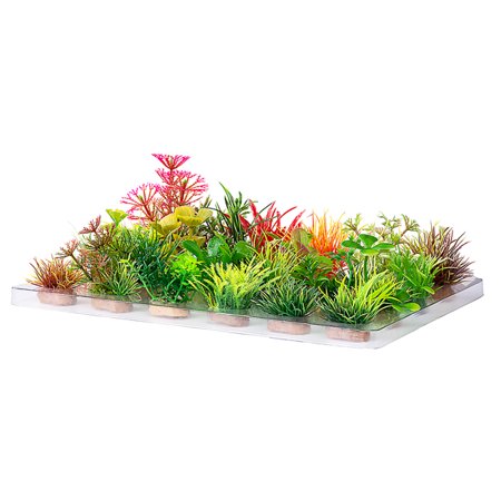 Aquatop Multi-Colored Plastic Aquarium Plants - Assorted Pack - 2-3 Inches - 24 Count