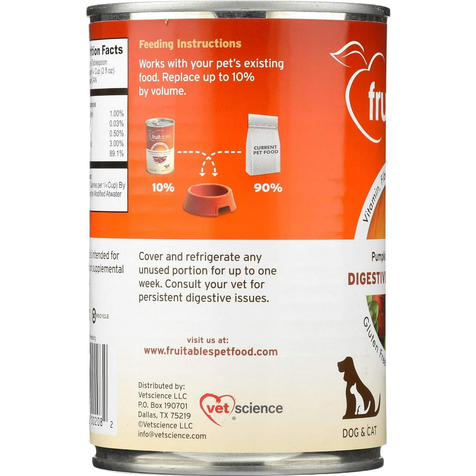 Fruitables Digestive SuperBlend Pumpkin Canned Cat and Dog Food Supplement - 15 Oz - Case of 13