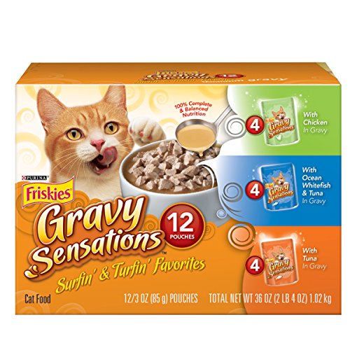 Purina Friskies Gravy Sensations Chicken Whitefish and Tuna Wet Cat Food Pouch - Variety Pack - 3 Oz - Case of 12 - 2 Pack