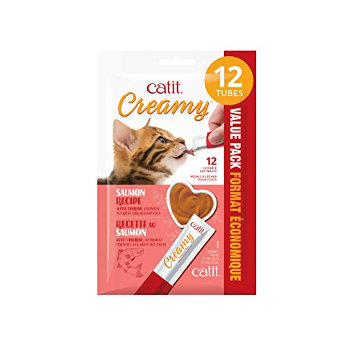 Catit Creamy Grain-Free Salmon Lickable Cat Treats - Value 12 Pack - Case of 8