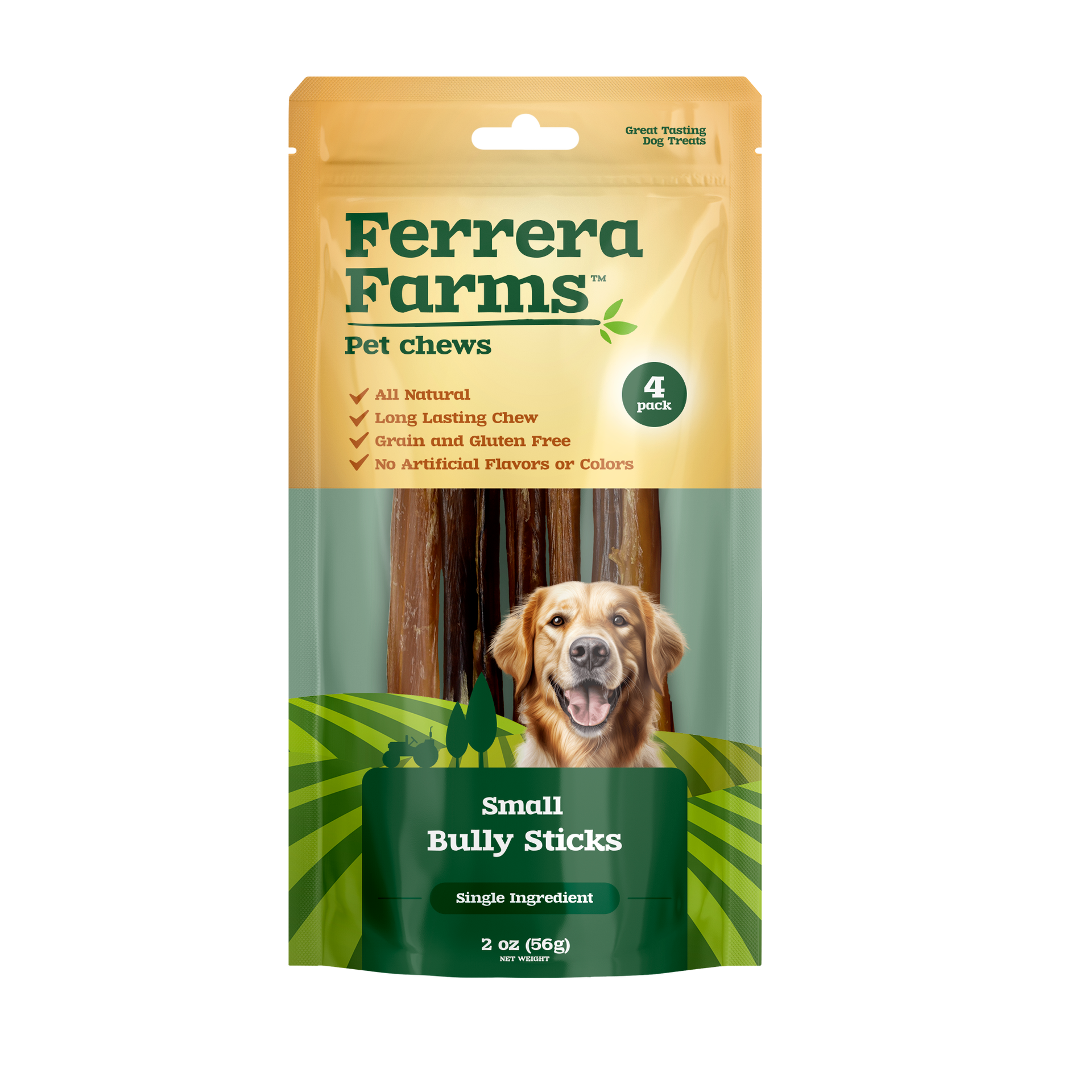 Ferrera Farms Bully Sticks Natural Dog Chews Small - 4 Pack - Case of 8