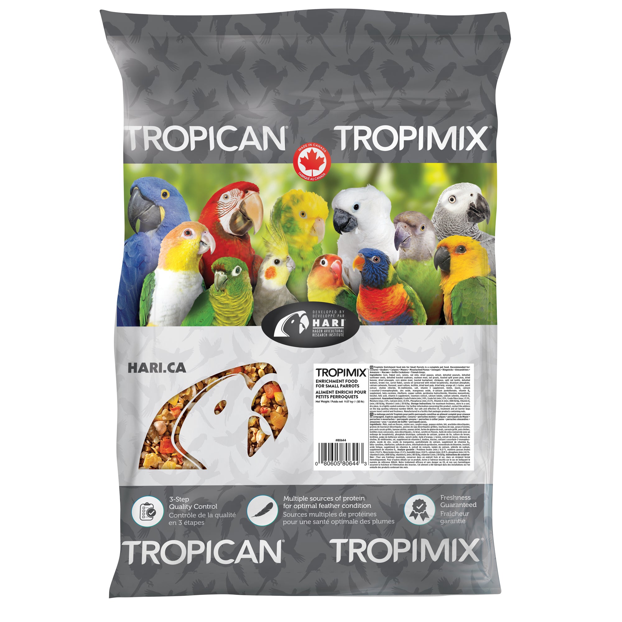 Hagen Hari TropiMix Seeds Fruits Nuts Veggies Legumes and Grains Small Parrot Bird Food 20 Pounds