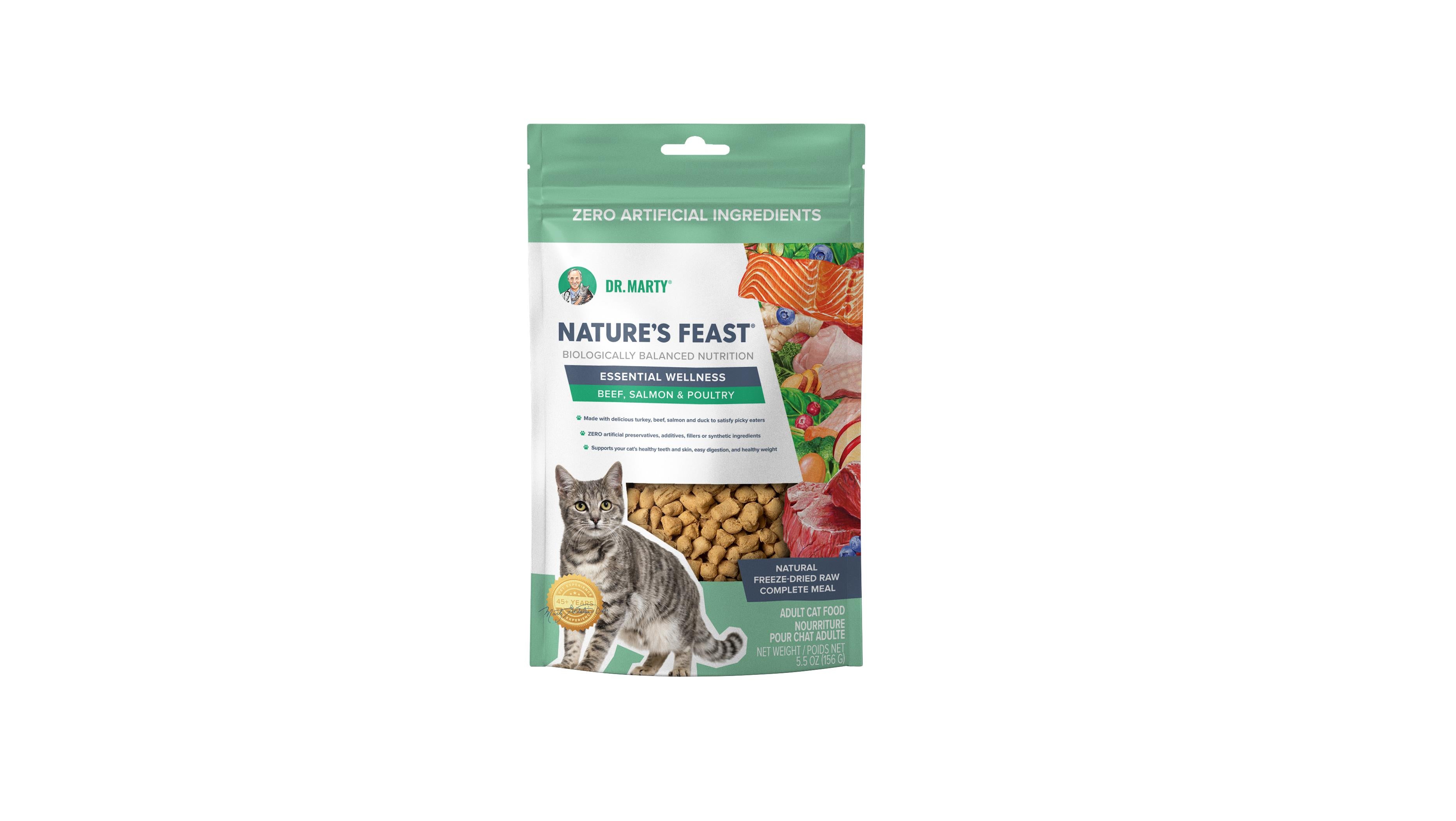 Dr. Marty Nature's Feast Essential Wellness Beef, Salmon and Poultry Freeze Dried Raw Cat Food  
